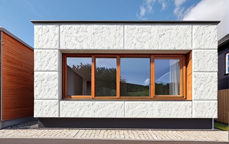 **Image:** A modern house facade showcasing high-quality insulation, with visible energy efficiency features. Prompt: "Energy-efficient house facade, modern design, premium insulation materials, sustainable building."