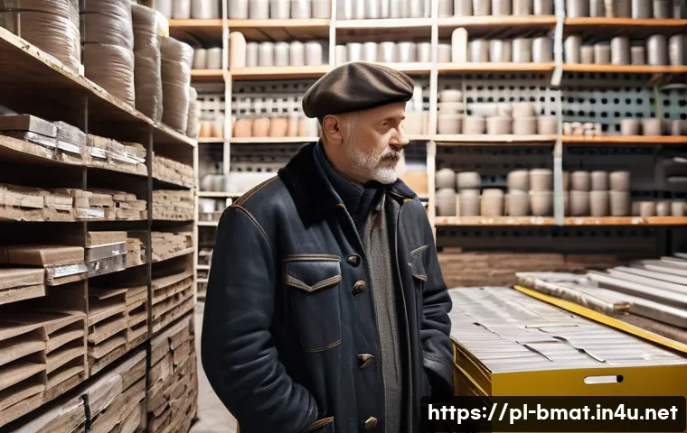 건축자재 가격 협상 노하우 - **Image Prompt:** "A cozy, slightly cluttered Polish строительный склад (hardware store) interior, l...