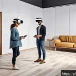 Home 23 건축자재 마케팅에서의 AR VR 활용 - A modern Polish home interior showroom featuring customers wearing VR headsets exploring virtual cer...