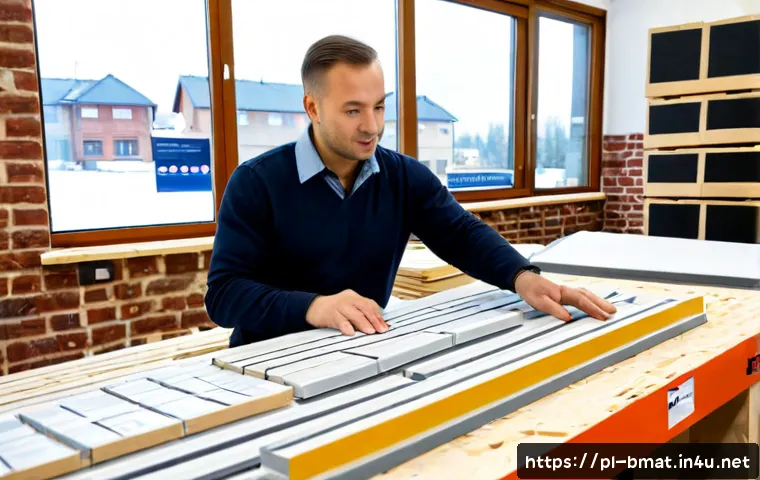 건축자재 마케팅 직무 분석 - Photorealistic construction materials marketing specialist in a modern Polish building-supply showro...